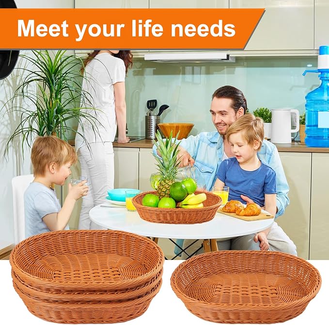 4 Pack 15.7 Inch Oval Poly Wicker Baskets, Plastic Oval Wicker Baskets - Image 6