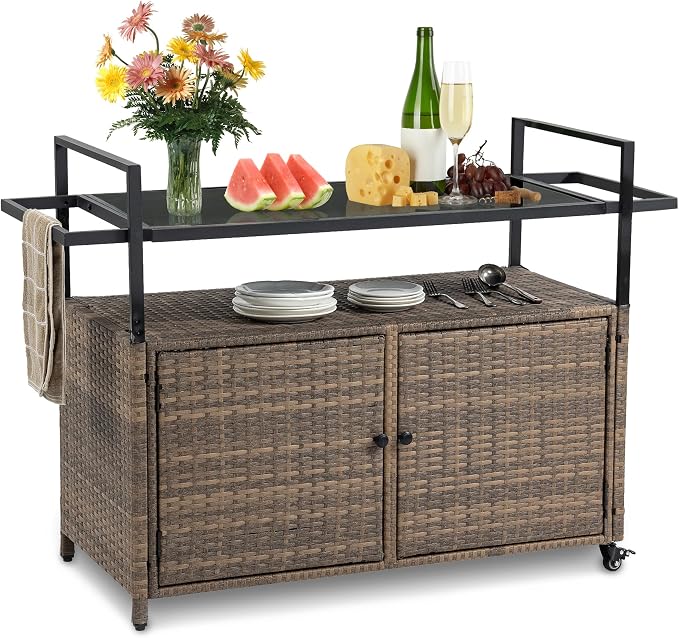 Wicker Outdoor Bar Cart by Villeston