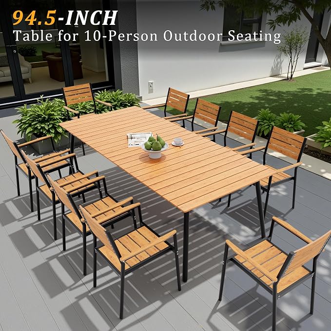 95" Patio Outdoor Dining Table for 8-10, Weather-Resistant Wood-Grain Top - Image 5