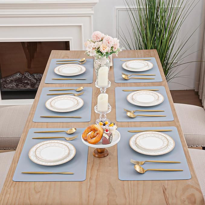SHACOS Placemats Set of 6 Faux Leather Waterproof Leakproof Wipeable PU - Image 9