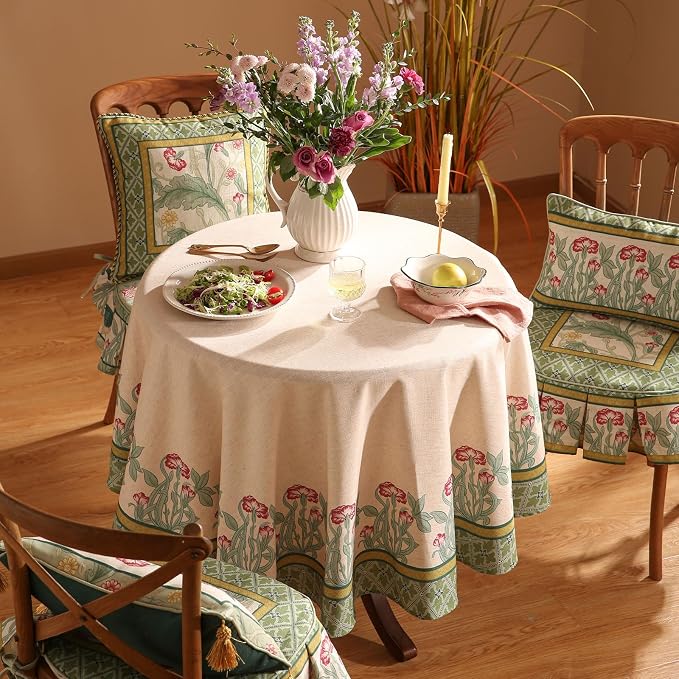 patdrea Designer Vintage Round Table Cloth, Anti-Wrinkle Leaves Pattern Green - Image 8