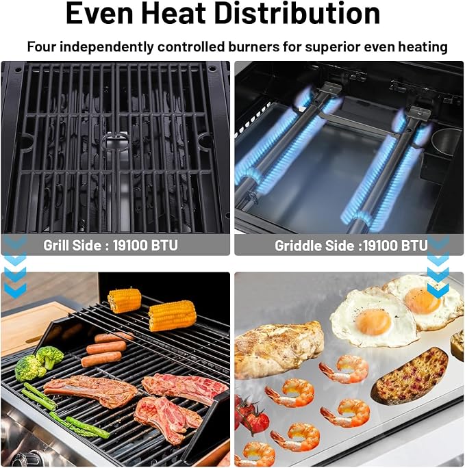 2 in 1 Propane Griddle Grill Combo 38200 BTU, 4-Burner Propane Gas BBQ Grill - Image 3