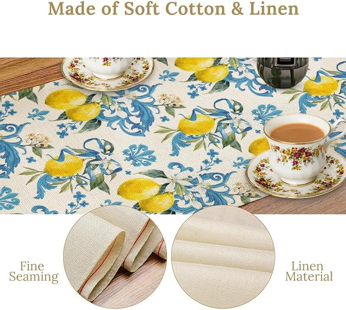 Lemon Flower Table Runner, Summer Fruit Sicilian Style Table Runner - Image 4