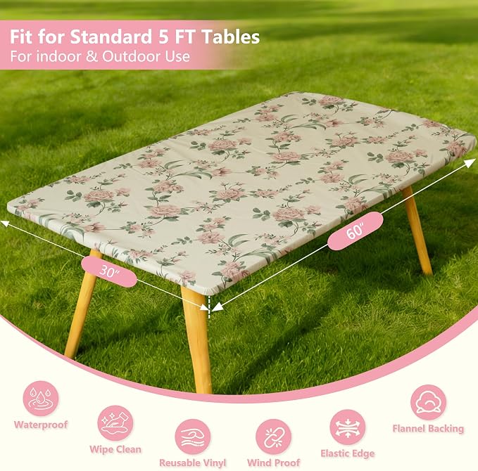 Rectangle Picnic Table Cloth, Elastic Waterproof Fitted Vinyl Tablecloths - Image 5