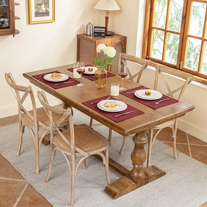 Blue Forest Placemats Set of 6, Dual-Layered Thickened Faux Linen Cloth Place - Image 4