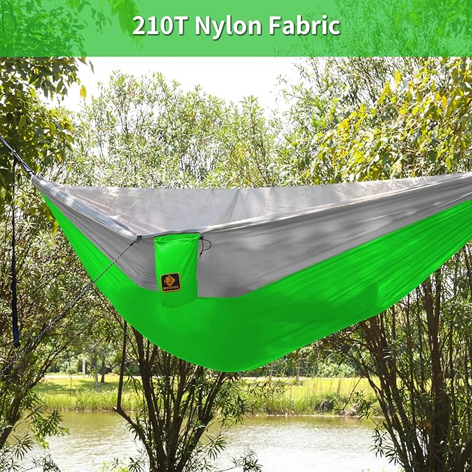 Double Nylon Hammock with Mosquito Net, Green and Grey