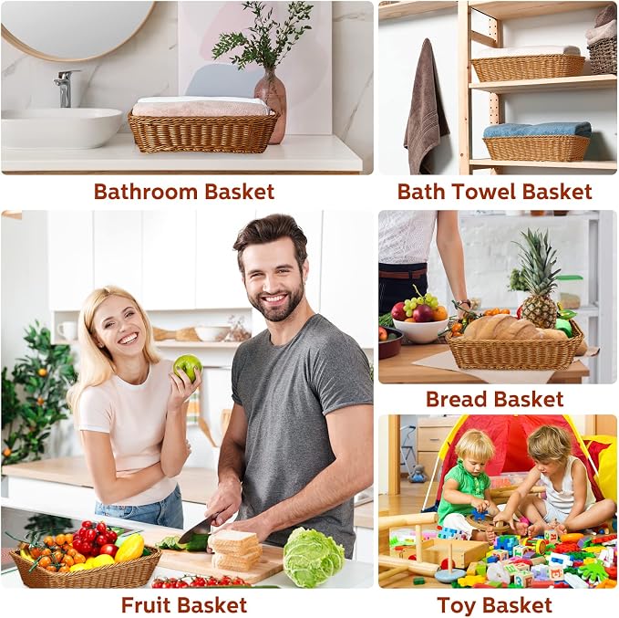 Eccliy 6 Pack Wicker Bread Baskets 15.8 Inch Woven Serving Basket - Image 4