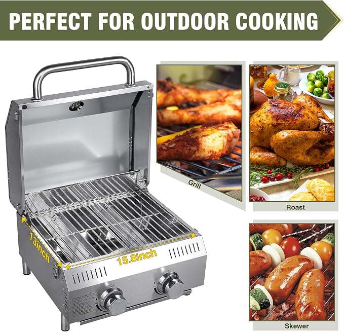 Bestfire Tabletop Gas Grill 2 Burners, 000 BTUs Stainless Steel Portable - Image 4