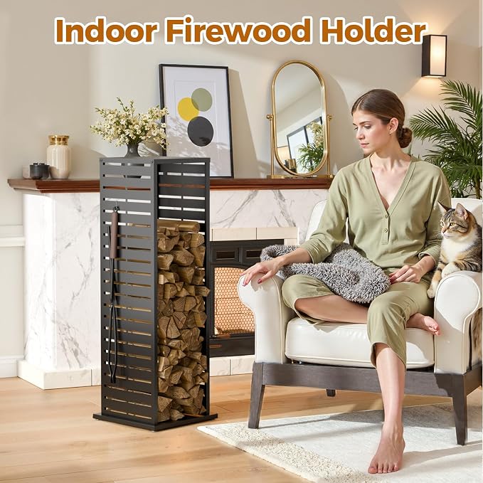 4ft Firewood Rack with Parallel Louver Pattern, Fire Wood Holder Log Storage - Image 8
