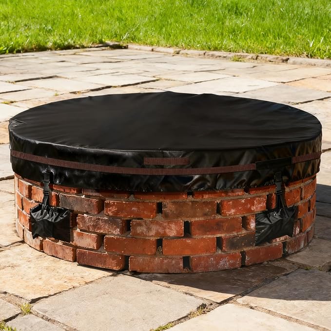 Outdoor Round Fire Pit Cover 57x9.5" Waterproof Tear-Resistant 600D Oxford PU by Unknown