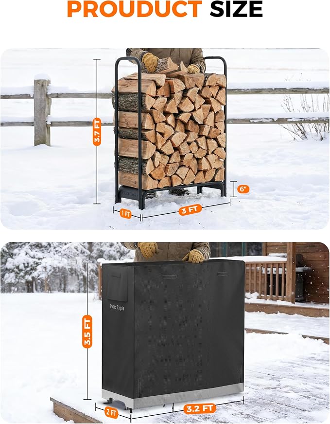 3ft Firewood Log Rack with Cover Outdoor, Heavy Duty Indoor Outdoor Firewood - Image 2