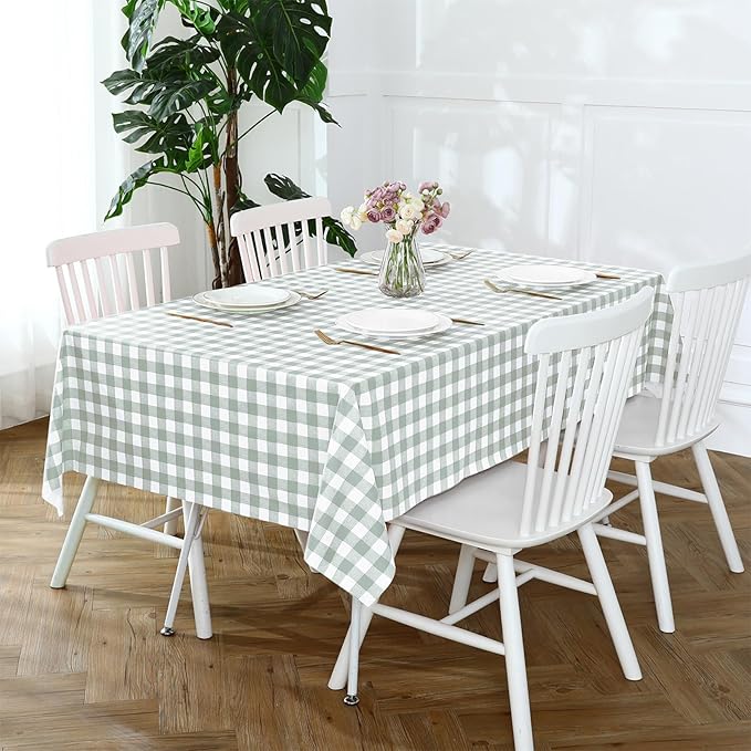 Romanstile Rectangle Vinyl Tablecloth, 100% Waterproof Checkered Plastic Table by Romanstile
