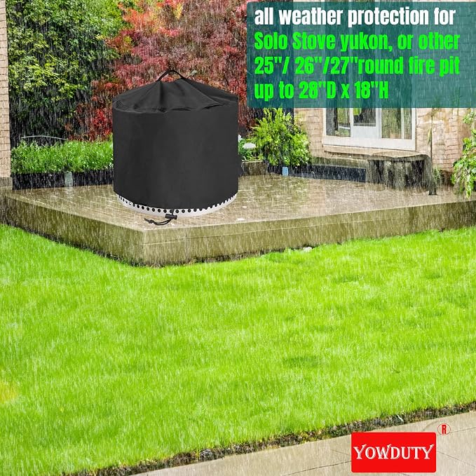 Round Fire Pit Cover for Solo Stove Yukon 27 Inch, Waterproof Heavy Duty 600D - Image 5