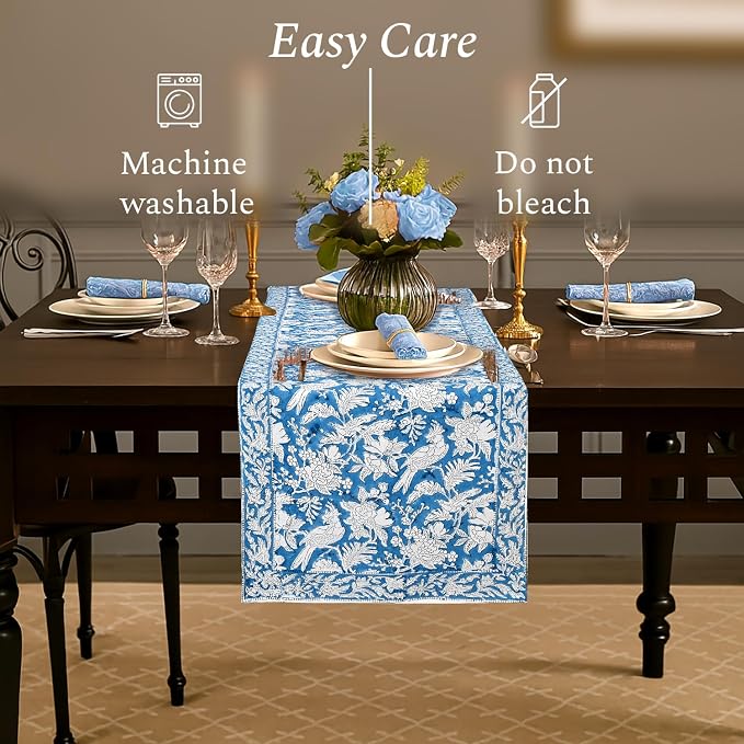 CPC Cotton Table Runner 16x90 Inch Block Printed Long Fall Table Runner - Image 8