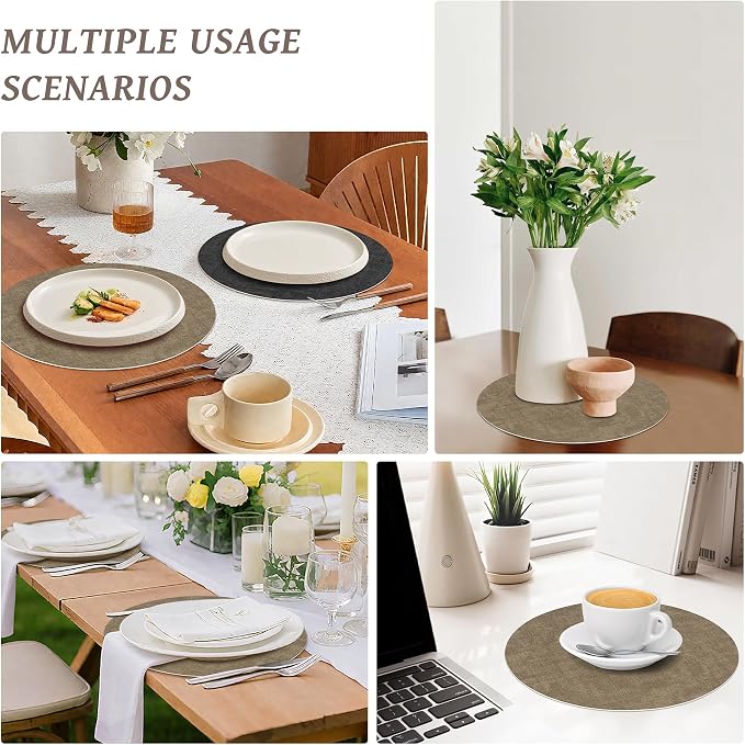13" Round Placemats Set of 6, NCUE Dual-Sided Faux Leather Heat Resistant Table - Image 7