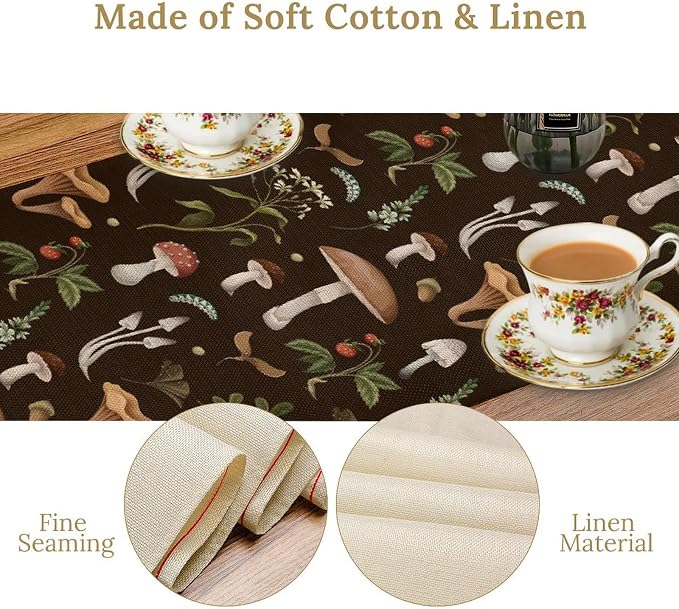Mushroom Table Runner, Rustic Farmhouse Forest Plants Botanical Wild Floral - Image 5