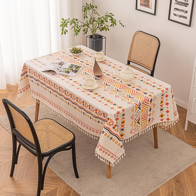 Waterproof Tassels Tablecloth, Bohemian Orange Colorful Table Cloth, Rectangle - Image 3