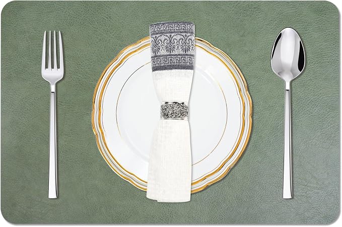 Cowhide Pattern Faux Leather Placemats Set of 6, Heat Resistant Non-Slip - Image 8