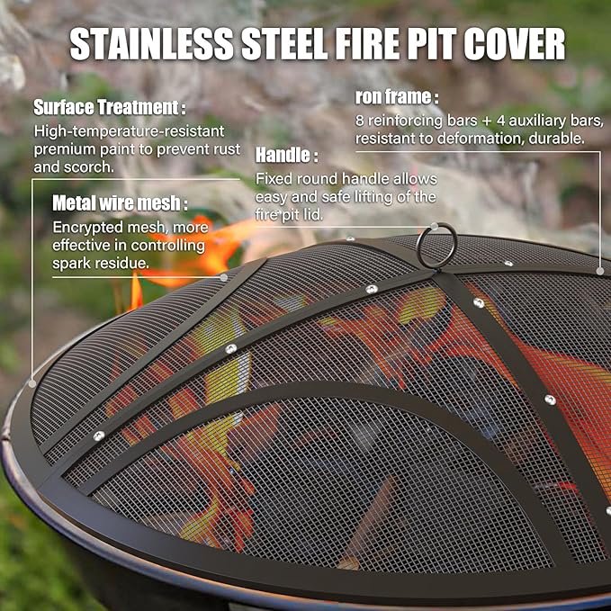 Fire Pit Spark Screen, Upgraded 30 Inch Outdoor Fire Pit Screen - Image 4
