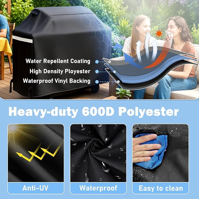 Utheer 65 Inch Barbecue Grill Cover, Heavy Duty Waterproof Charcoal Gas Grill - Image 4