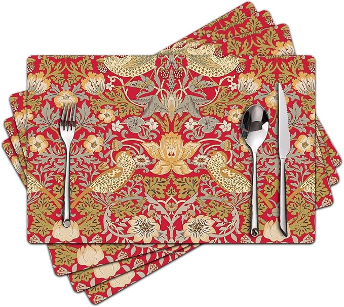 Strawberry Thief Red Placemats by Unknown