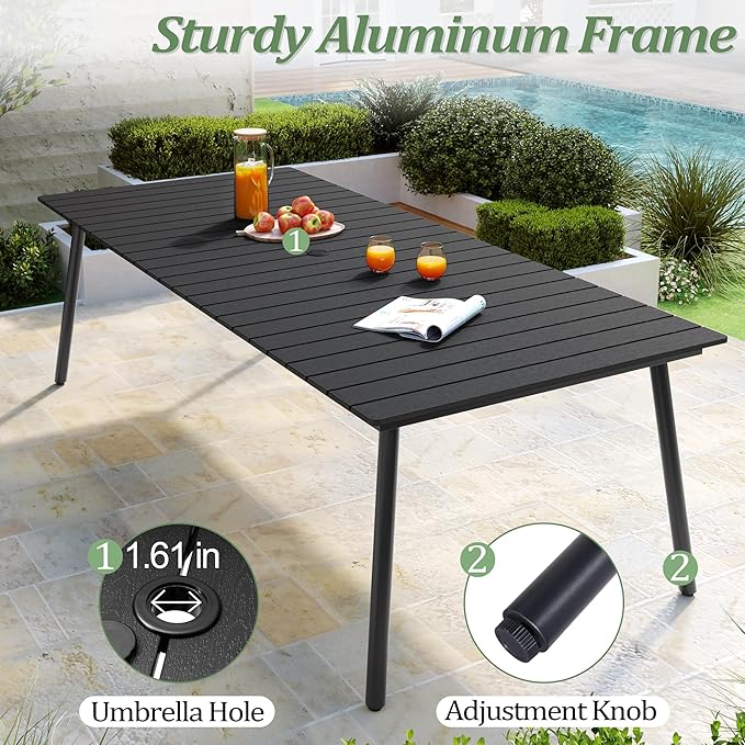 95" Patio Outdoor Dining Table for 8-10, Weather-Resistant Wood-Grain Top - Image 6