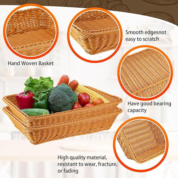 Tioncy 10 Pcs Poly Wicker Bread Basket 15.75 x 11.81 x 3.15" Woven Bread - Image 3