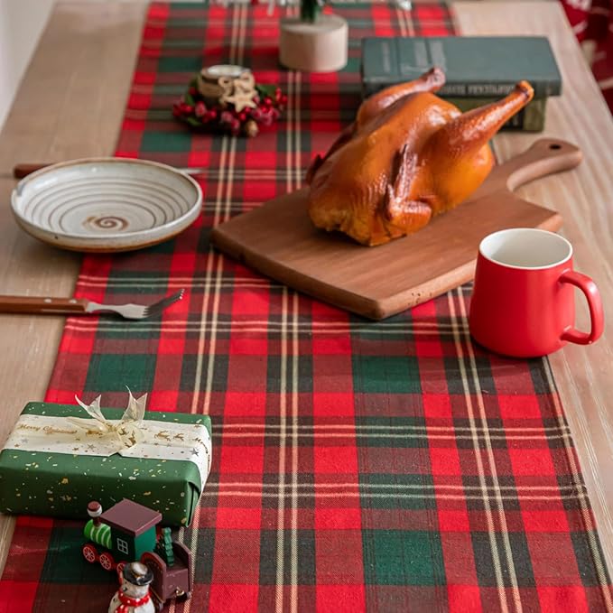 Red Green Gold Plaid Christmas Table Runner, Winter Holiday Table Runners 72 - Image 5