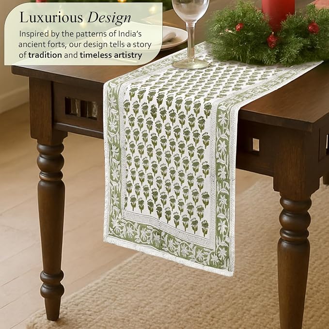 CPC Cotton Table Runner 16x106 inch Block Printed Long Fall Table Runner - Image 4