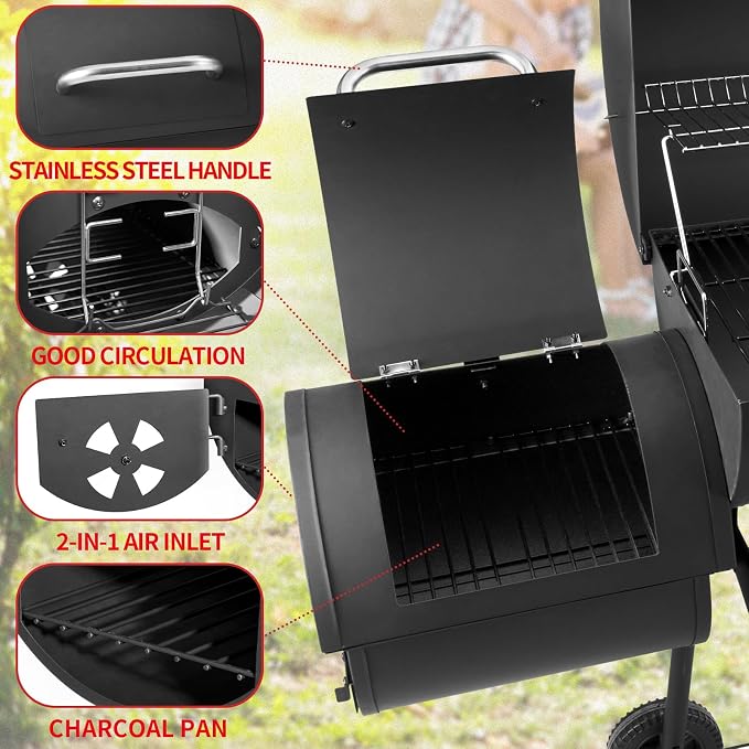 Barrel Charcoal Grill with offset smoker, 714 Square Inches Cooking Area - Image 5