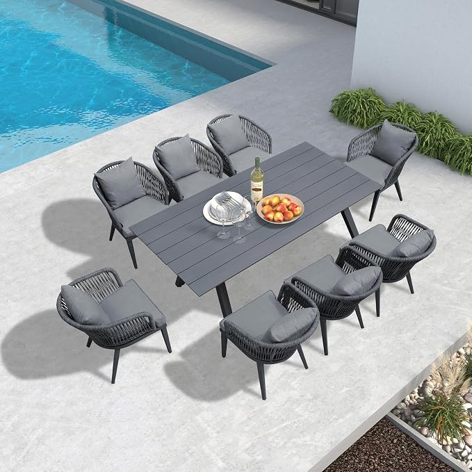 PURPLE LEAF 9 Pieces Patio Dining Set Wicker Outdoor Furniture Rectangular - Image 2