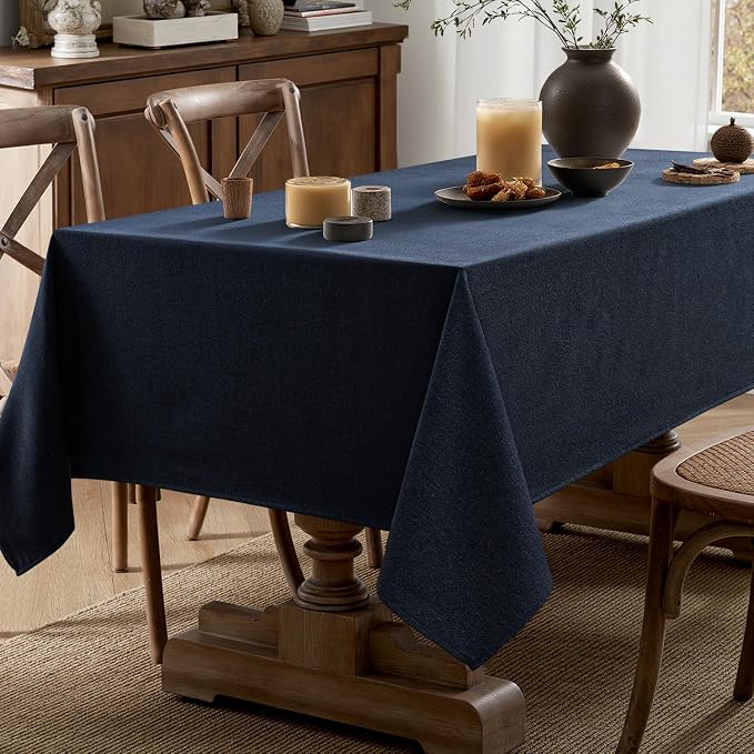 MIULEE Navy Blue Linen Polyester Tablecloth 60x104 Inch Rectangle Table Cloth - Image 5