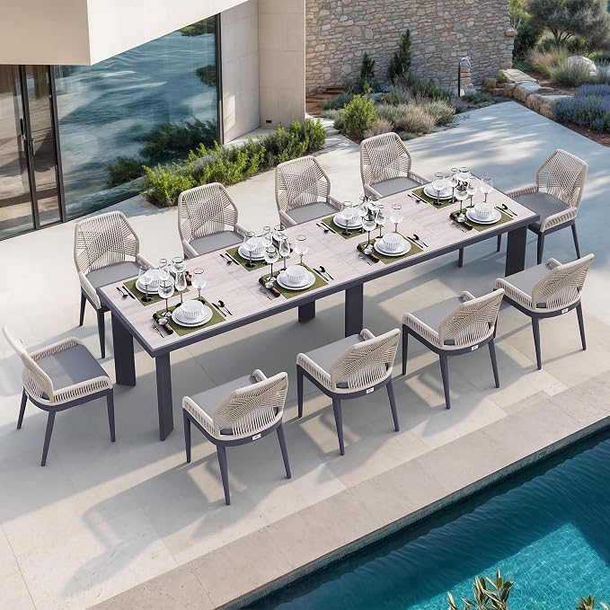 PURPLE LEAF 11 Pieces Patio Dining Set Aluminum Rectangular Table and Wicker - Image 2