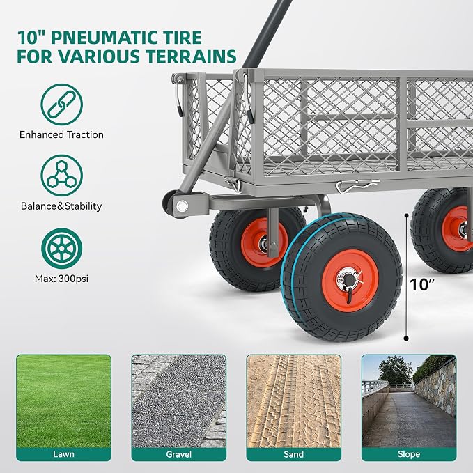Heavy Duty 900 lbs Capacity Mesh Steel Garden Cart - Image 6