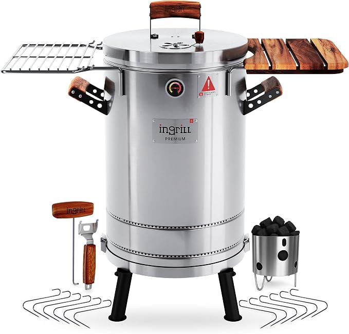 3-in-1 Stainless Steel Smoker Barrel Grill Premium– Portable Charcoal BBQ by InGrill