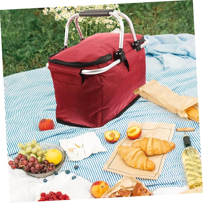 Portable Picnic Basket Handle Insulated Folding Tote Bag - Image 5