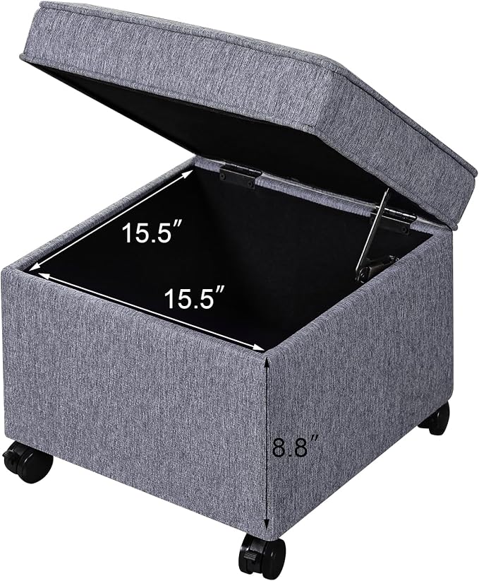Adeco 17.5" Grey Square Storage Ottoman - Image 9