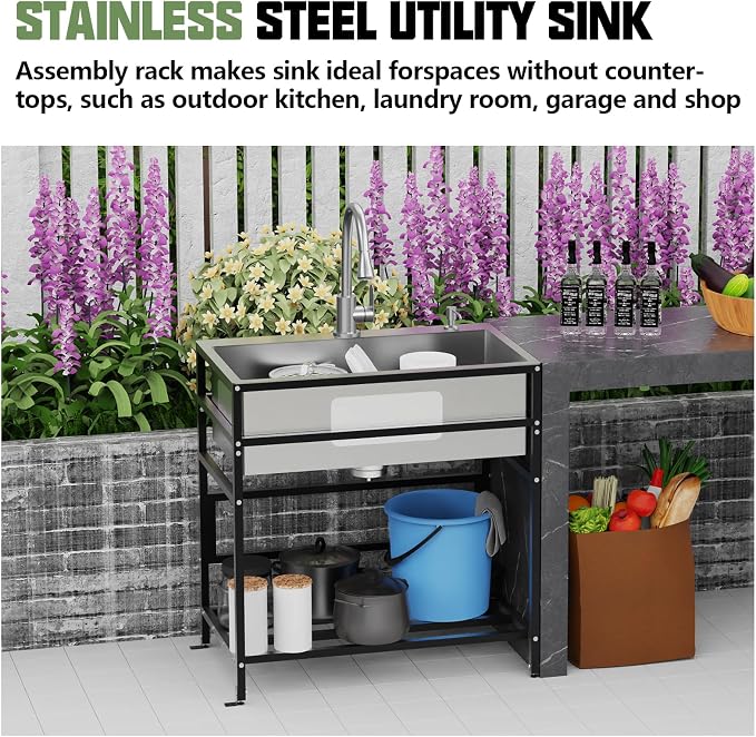 30x18 Inch Stainless Steel Utility Sink-Freestanding Laundry Sink Practicality - Image 2