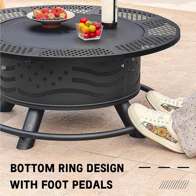36 Inch Fire Pit with 2 Cooking Grates, Outdoor Wood Burning BBQ Grill Firepit - Image 5