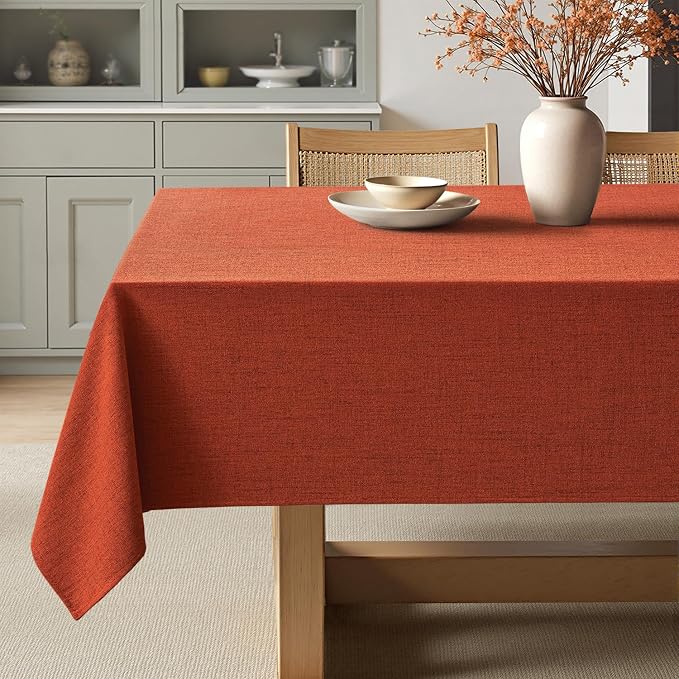 MIULEE Burnt Orange Linen Polyester Tablecloth Fall Thanksgiving 60x104 Inch by MIULEE