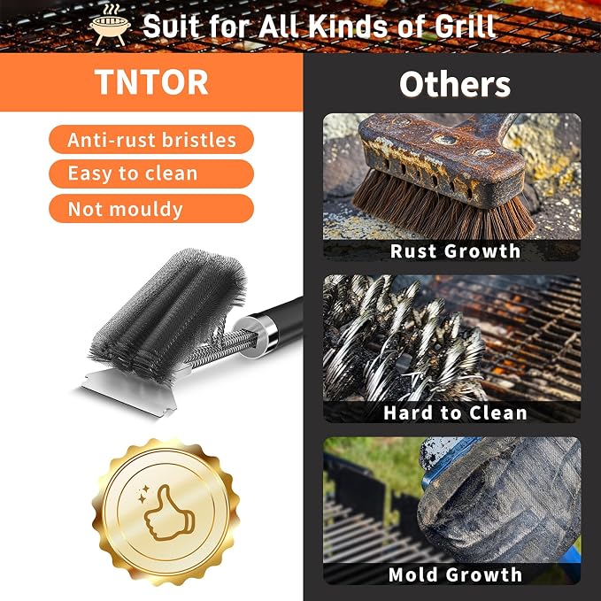 TNTOR Grill Brush with Scraper, Extra Strong Grill Cleaner Accessories - Image 2