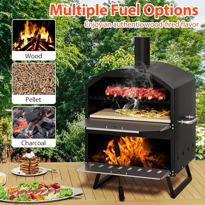 Happygrill Pizza Oven Outdoor, 16” 2-Layer Wood Fired Pizza Maker - Image 4