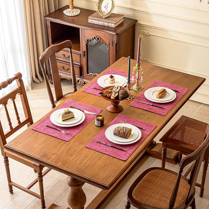 KXN Placemats Set of 8, Dual-Layer Thickened Faux Linen Table Mats, Heat - Image 7