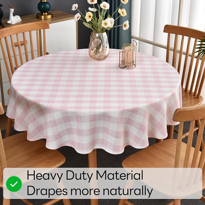 Gingham Table Cloth for Round Tables Pink Checkered Plaid Tablecloth Heavy Duty - Image 5