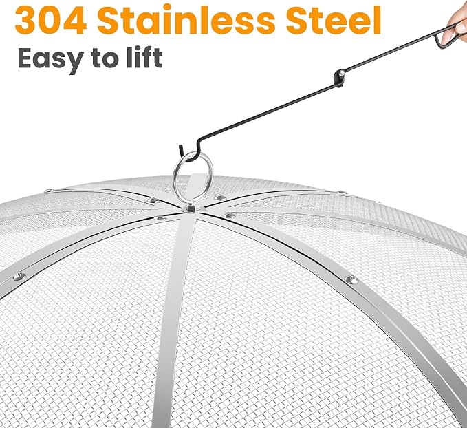 Fire Pit Spark Screen 30 Inch Round, Heavy Duty Stainless Steel Outdoor Fire - Image 5