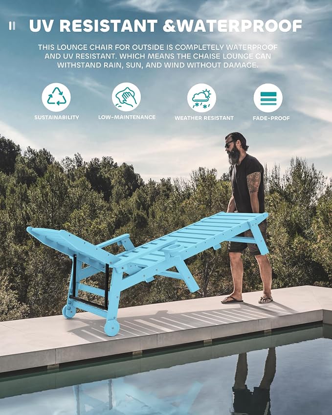 SERWALL Patio Chaise Lounge Chair, Poly Lounge Chair - Image 6