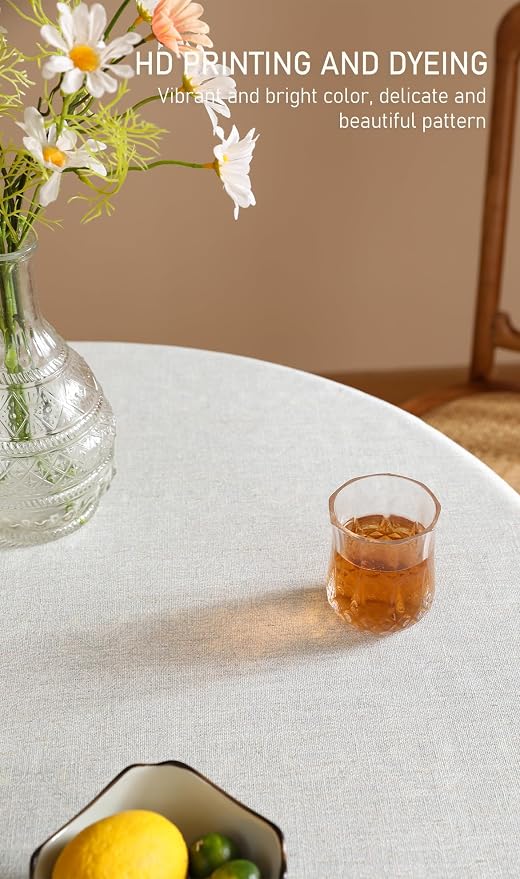 ISAENNE Designer Vintage Linen Elegant Round Tablecloth, Chinoiserie Floral - Image 4