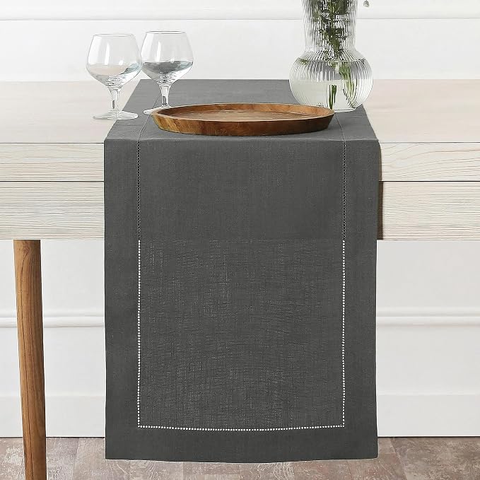 D'Moksha Homes Linen Charcoal Grey Table Runner 120 Inches Long by DMokshaHomes