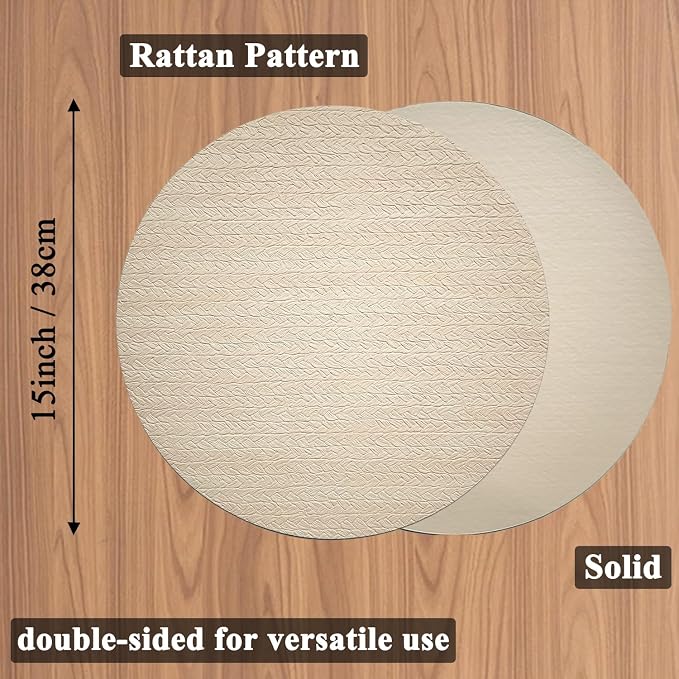 PIGCHCY Round 15" Water-Resistant Placemats Set of 6, Premium Faux Leather - Image 2