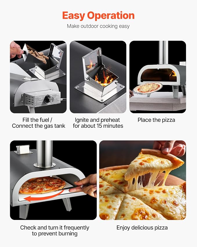 VEVOR Dual Fuel Pizza Oven Outdoor, 12 in Wood Fire & Propane Gas Pizza Ovens - Image 6